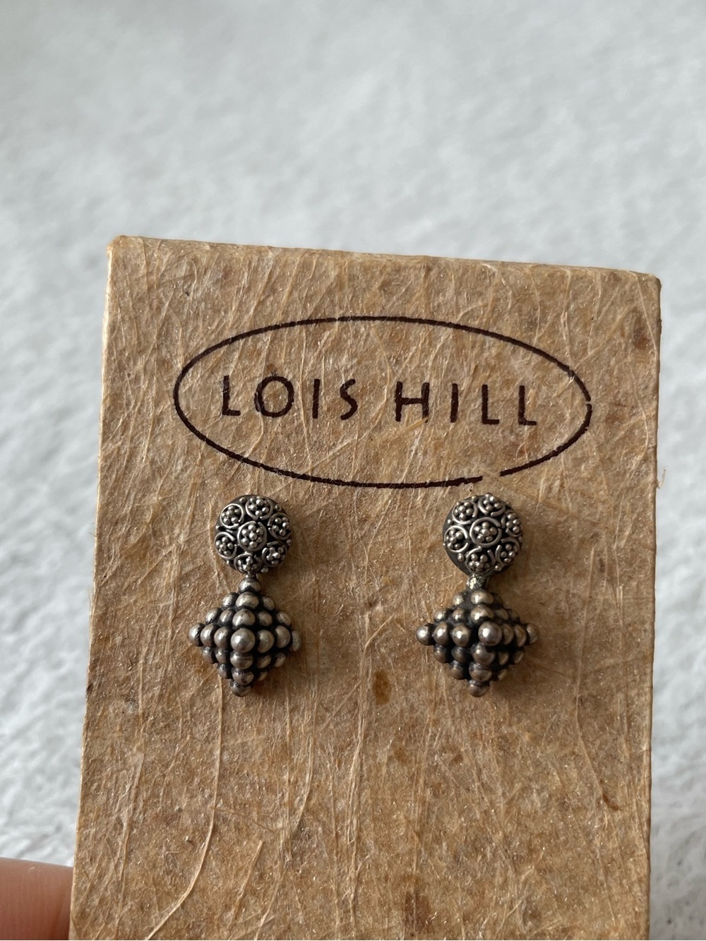 Vintage Lois Hill 925 Silver Beaded Cluster Drop Earrings